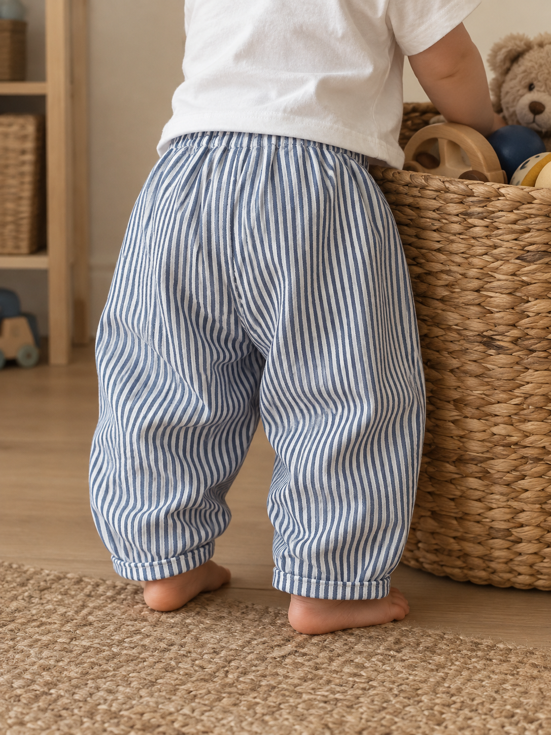 pantalon oversize rayas azul
